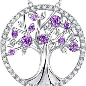 Sterling Silver Purple Cubic Zirconia Tree Of Life Necklace